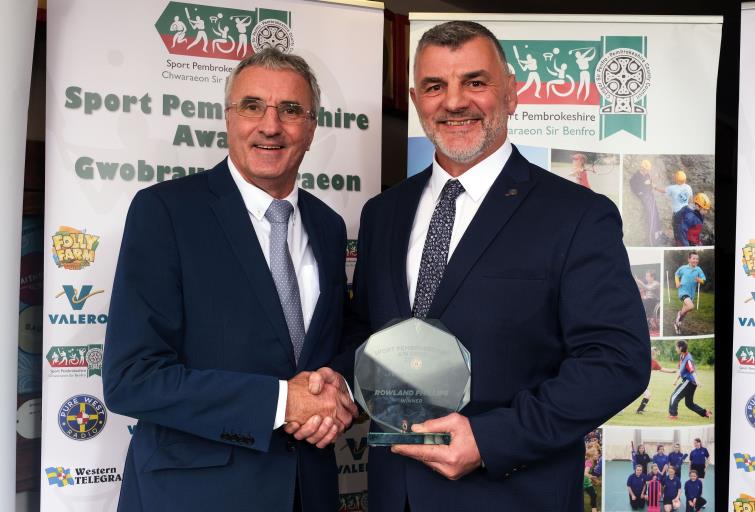 Lifetime Achievement Award - Pictured is award-winner Rowland Phillips with Geoff Williams, retired Head of Sport at BBC Wales, who presented him with the award. 